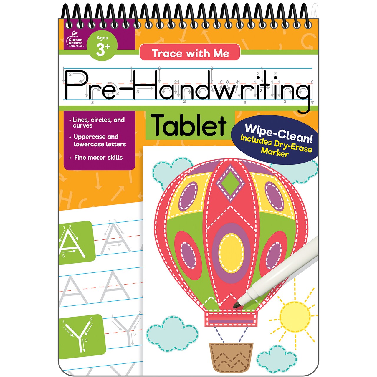 Carson Dellosa Trace with Me: Pre-Handwriting Tablet, Ages 3&#x2013;7, 32 Pages, Wipe-Clean Writing Practice with Dry-Erase Pen